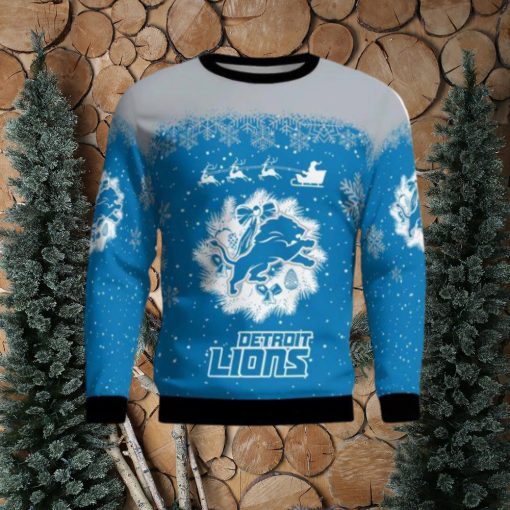 Detroit Lions Santa sleigh driving reindeer Pattern Ugly Christmas Sweater