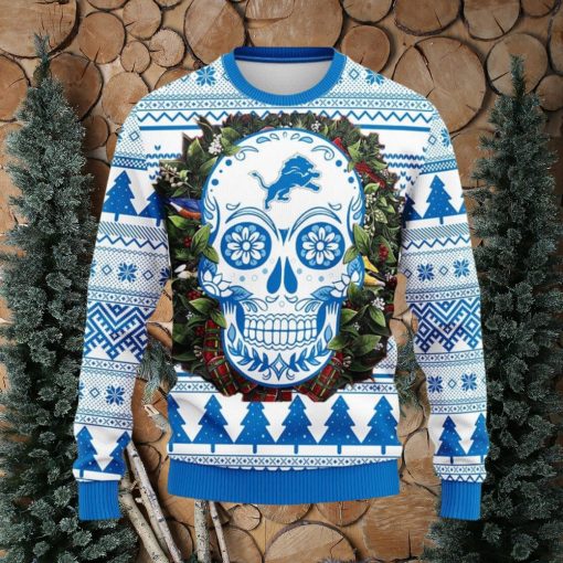 Detroit Lions Skull Flower Ugly Christmas Ugly Sweater Sport Christmas Gift Ideas