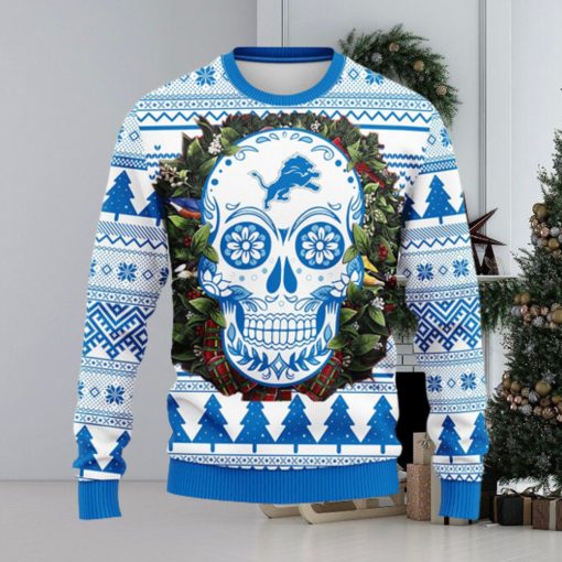 Detroit Lions Skull Flower Ugly Christmas Ugly Sweater