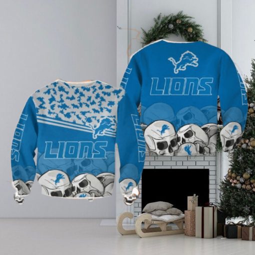 Detroit Lions Skull Hygge Halloween Ugly Sweater For Men And Women Gift Christmas