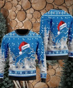 Detroit Lions Symbol Wearing Santa Claus Hat Ho Ho Ho Personalized Ugly Christmas Sweaters