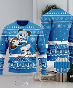 Detroit Lions Ugly Christmas Sweater Mickey Mouse The Decisive Throw Unisex Sweater