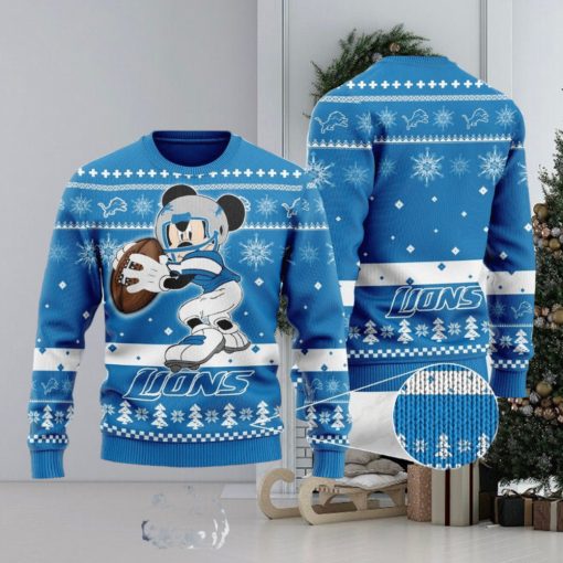 Detroit Lions Ugly Christmas Sweater Mickey Mouse The Decisive Throw Unisex Sweater