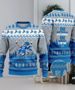 Detroit Lions – Aidan Hutchinson #97 One Detroit One Pride Ugly Christmas Sweater