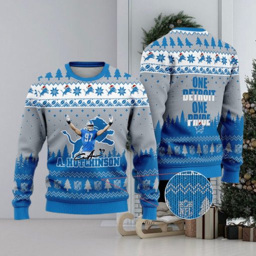 Detroit Lions – Aidan Hutchinson #97 One Detroit One Pride Ugly Christmas Sweater