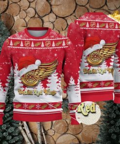 Detroit Red Wings Logo Wearing Santa Hat Christmas Gift Ugly Christmas Sweater For Sport Fans