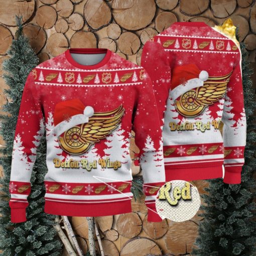 Detroit Red Wings Logo Wearing Santa Hat Christmas Gift Ugly Christmas Sweater For Sport Fans