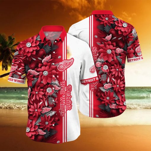 Detroit Red Wings NHL Hawaiian Shirt Custom Blooming Flowers Aloha Shirt