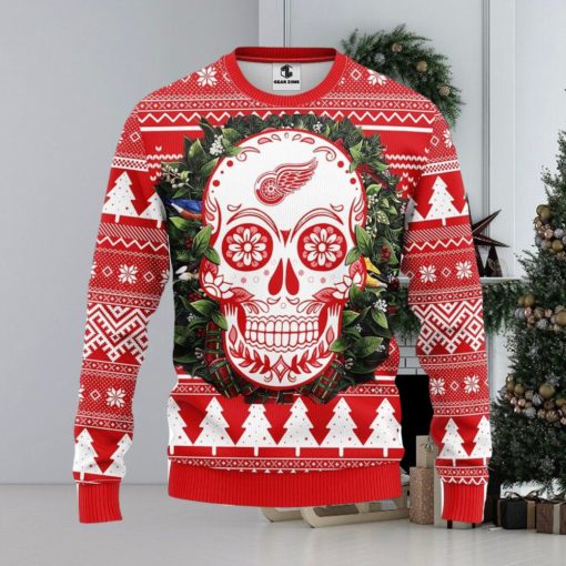 Detroit Red Wings Skull Flower Ugly Christmas Ugly 3D Xmas Sweater Christmas Gift For Fans