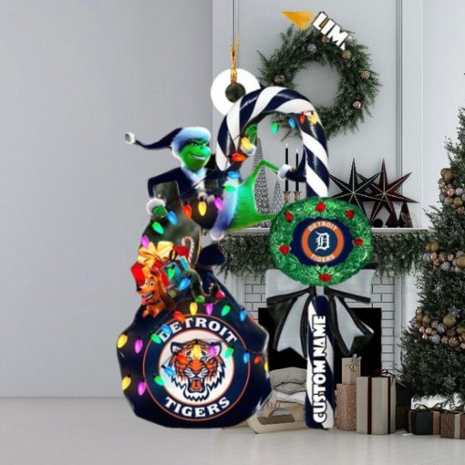 Detroit Tigers MLB Custom Name Grinch Candy Cane Tree Decorations Xmas 2023 Gift Christmas Ornament