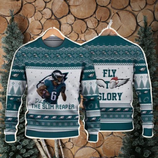 Devonta Smith Philadelphia Eagles The Slim Reaper Fly To Glory NFL Christmas Ugly Sweater