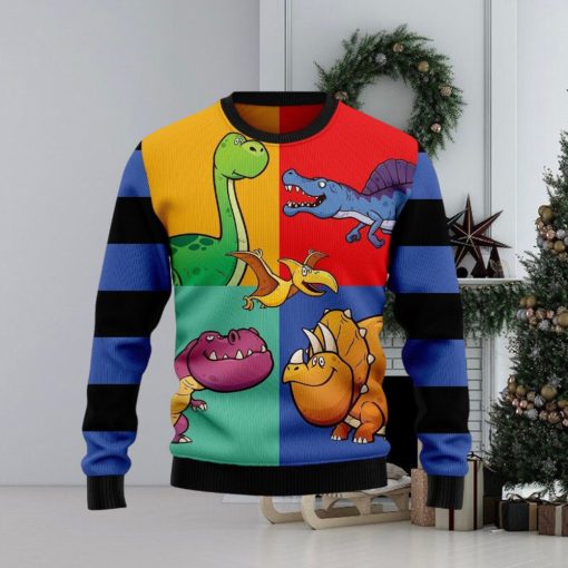 Dinosaur Color Ugly Christmas Sweater