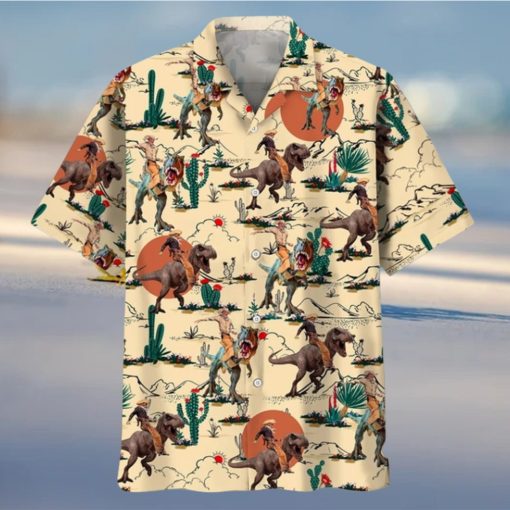 Dinosaur Desert Hawaiian Shirt, Cowboys and Dinosaur Hawaiian, Dinosaur Hawaiian, Jurassic Park Shirt, Tropical Dinosaur, Cowboy Hawaii