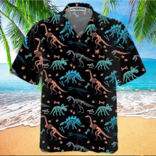 Dinosaur Skeleton Seamless Grunge Pattern Trending Dinosaur Hawaiian Shirt