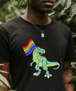 Dinosaur T Rex hold LGBT Flag shirt