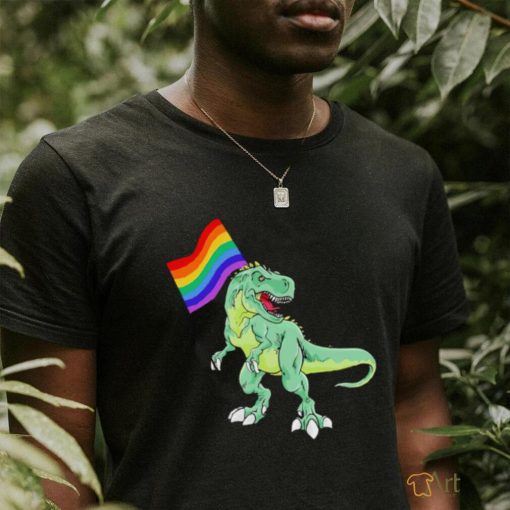 Dinosaur T Rex hold LGBT Flag shirt