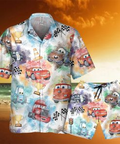 Disney Car Lightning Mcqueen Watercolor Seamless Disney Hawaiian Shirt And Short For Men And Women Gift