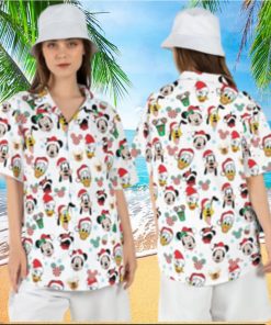 Disney Christmas Hawaiian Shirts Mickey Friends Button Family Vacation Disneyland