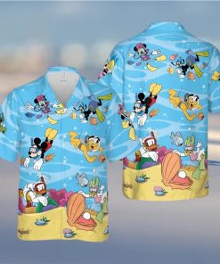 Disney Dive Mickey And Minnie Mouse Hawaiian Summer Shirt Family Vacation Holiday Button Tee