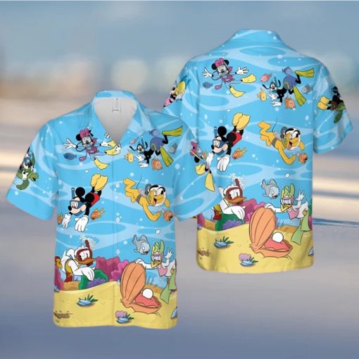 Disney Dive Mickey And Minnie Mouse Hawaiian Summer Shirt Family Vacation Holiday Button Tee