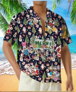 Disney Merry Christmas Hawaiian Shirts Mickey Minnie Button Disneyland Vacation