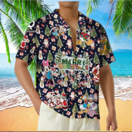 Disney Merry Christmas Hawaiian Shirts Mickey Minnie Button Disneyland Vacation