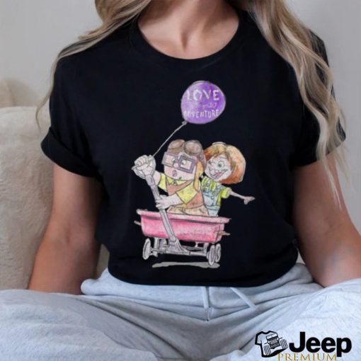 Disney Pixar Up Carl & Ellie Wagon Ride Sketch Graphic Tee T Shirt