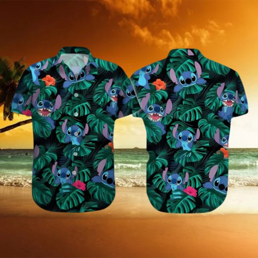 Disney Stitch Hawaiian Shirt Tropical Palm Leaves Beach Vacation Gift