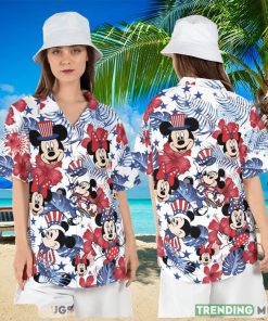 Disneyland Independence Day Hawaiian Shirt Disneyland Hibiscus Hawaii Mickey Minnie 4th of July Short Sleeve Shirt