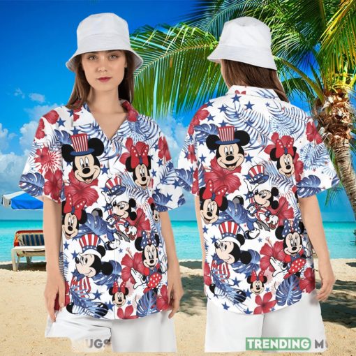 Disneyland Independence Day Hawaiian Shirt Disneyland Hibiscus Hawaii Mickey Minnie 4th of July Short Sleeve Shirt