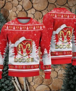 Dodge Logo Wearing Santa Hat Christmas Gift Ugly Christmas Sweater For Car Lover 3D Sweater