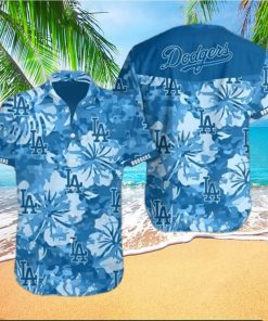 Dodgers Hawaiian Shirt Big Blue Hibiscus Los Angeles Dodgers Gift