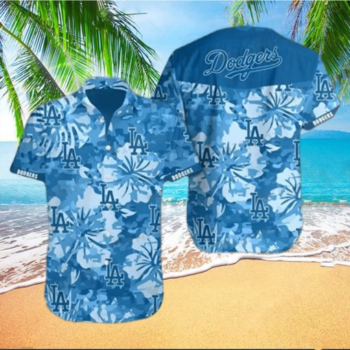 Dodgers Hawaiian Shirt Big Blue Hibiscus Los Angeles Dodgers Gift