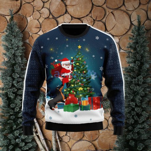 Dog Biting A Santa Claus In The Night Ugly Christmas Sweater