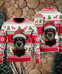 Dog Santas Hat Holiday Time Pattern Christmas Unisex Ugly Sweater