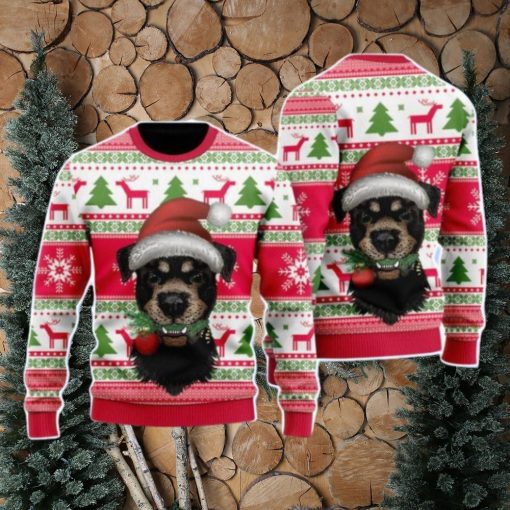 Dog Santas Hat Holiday Time Pattern Christmas Unisex Ugly Sweater