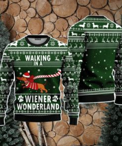 Dog Walking In A Wiener Wonderland Christmas Unisex Ugly Sweater