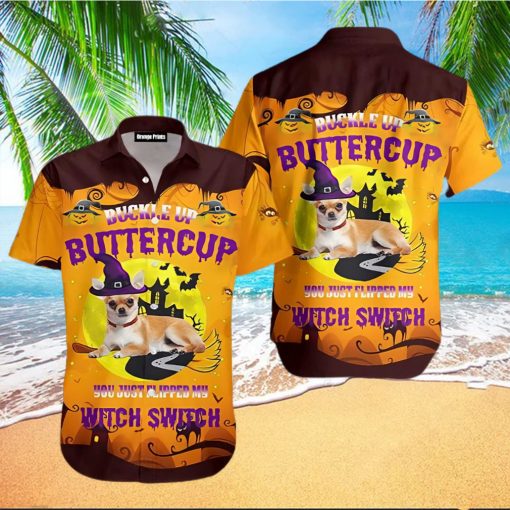 Dog Witch Halloween Buckle Up Butter Cup Hawaiian Shirt