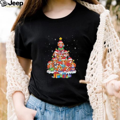 Dogs Beagle santa pine tree merry christmas shirt