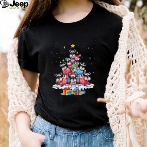 Dogs Miniature Schnauzer santa pine tree merry christmas shirt