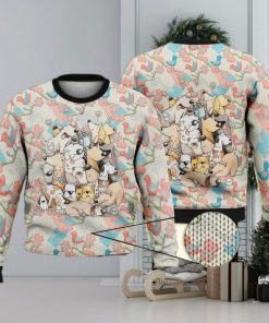 Dogs On Pink And Blue Birds Background Full Print 3D Ugly Sweater Christmas Gift Sweater