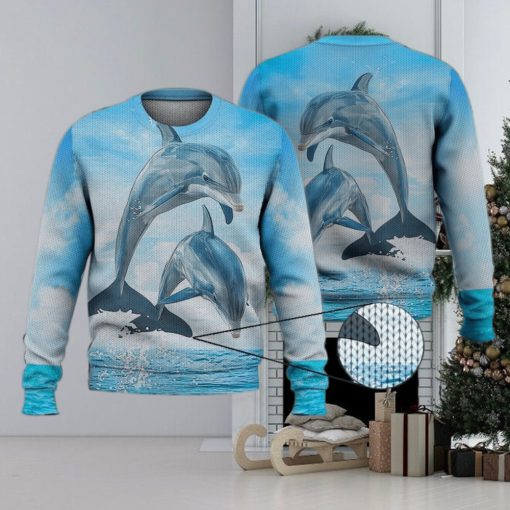 Dolphin Ocean Blue Sky 3D Full Print Ugly Sweater Christmas Gift Sweater