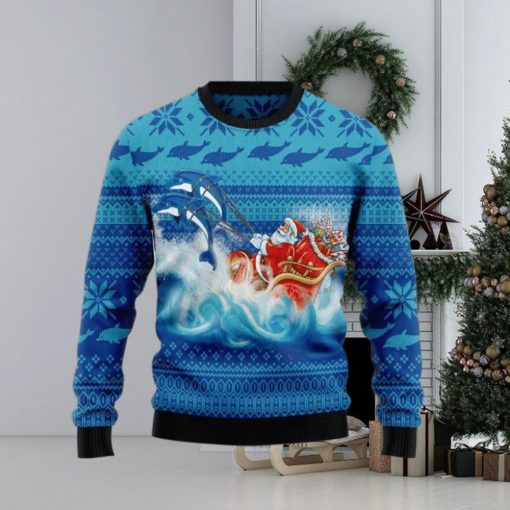 Dolphin Riding The Waves With Santa Ugly Sweater For Christmas