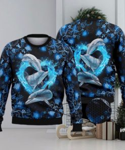 Dolphins Heart 3D Full Print Ugly Sweater Christmas Gift Sweater