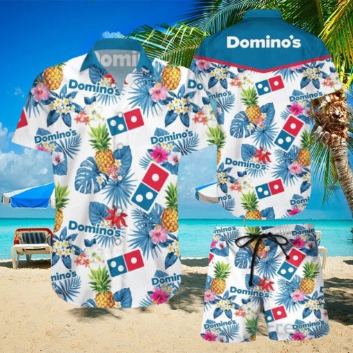 Domino’s Pineapple Kitchen Tropical Flower Aloha Hawaiian Shirt & Short For Men And Women