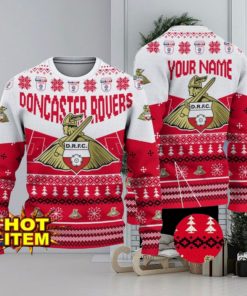 Doncaster Rovers FC Big Logo Custom Name 3D Ugly Christmas Sweater Christmas Gift For Big Fans