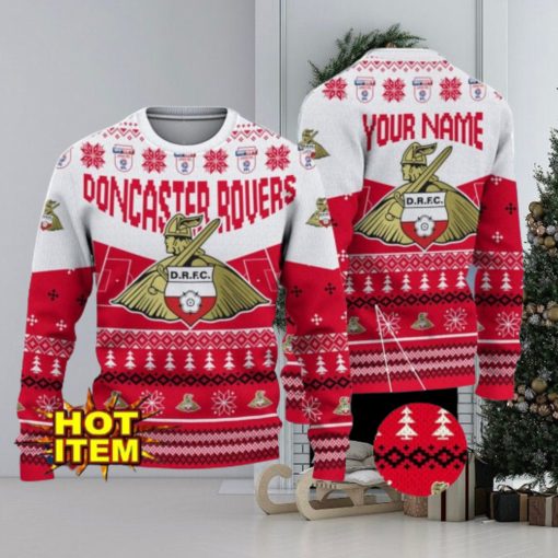 Doncaster Rovers FC Big Logo Custom Name 3D Ugly Christmas Sweater Christmas Gift For Big Fans