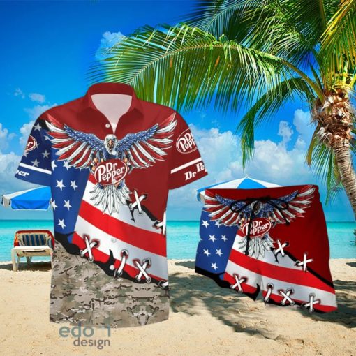 Dr Pepper Eage USA Flag Hawaiian Shirt And Shorts Best Summer Gift