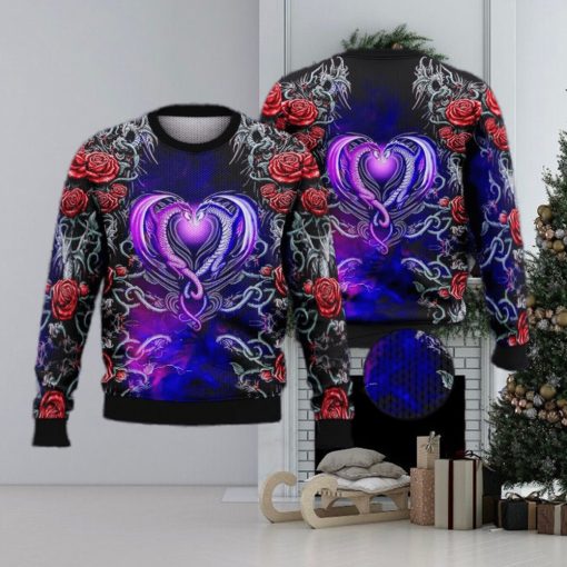 Dragon Love Roses Trending Shirts For Friends 3D Ugly Sweater Christmas Gift Sweater