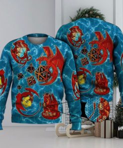 Dragon Plaing Dice Blue 3D Full Print Ugly Sweater Christmas Gift Sweater